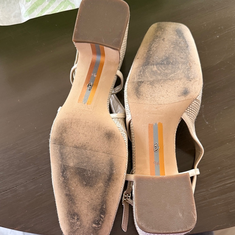 Sam Edelman Beige Woven Slingback Heels - Picture 6 of 8